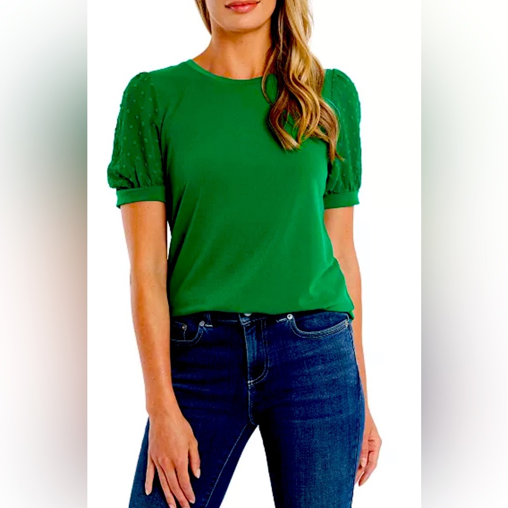 Green CeCe Short Puff Sleeve Top